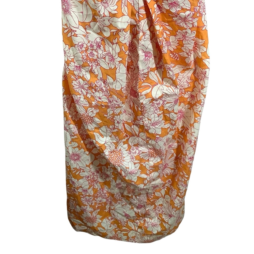 J. Crew Orange and Cream Floral Dress Popolin Tie Front Midi - Picture 3 of 6